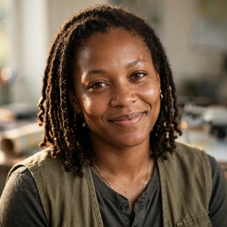 Simone, a woman in her twenties with locs and a field vest, smiling